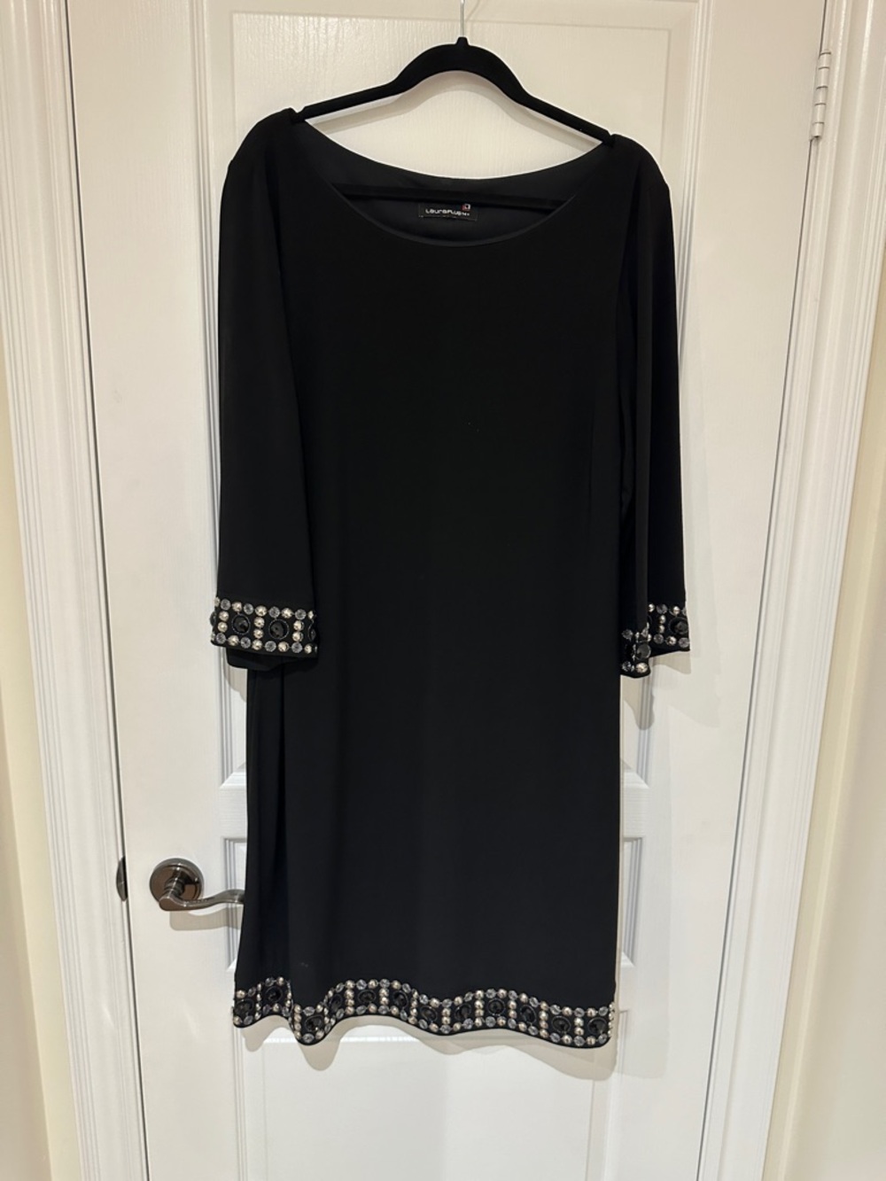 Black Embellished Sleeve & Hem Shift Dress